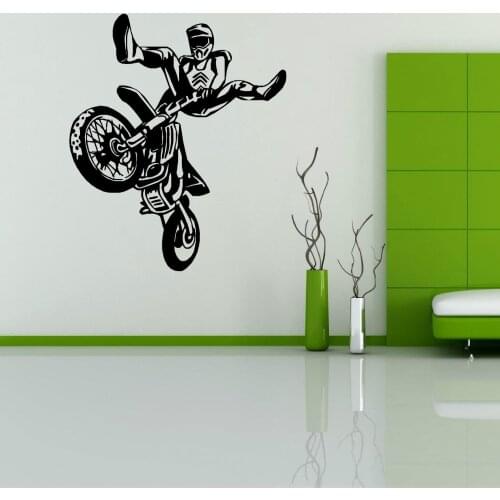 Moto Motorcycle Cross Country Race Sport Art Wall Sticker Vinyl Car Mural Creative Decal For Kids Room 2036