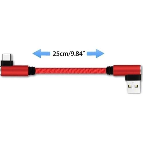 N0HC 0.25m Double Elbow Type c Data Cable 90 Degrees Black/ Blue/Red Aluminum Alloy Fast Charging Cable 90 Degrees USB Cable