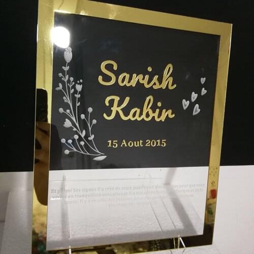 Custom Wedding Couple Name Date Acrylic Mirror Frame Welcome Guests Word Sign Anniversary Party Decor Favor Plate