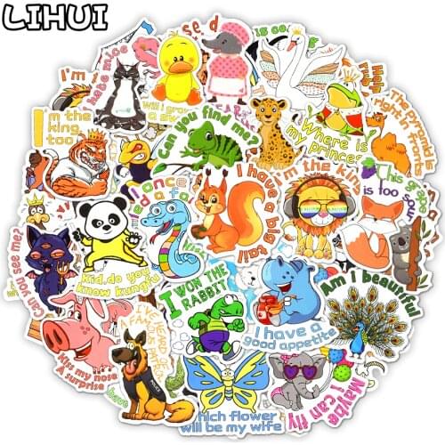 50 PCS Cute Cartoon Animal Sticker Toys for Children Funny Words Anime Stickers to Laptop Phone Luggage Car Decal Gifts for Kids