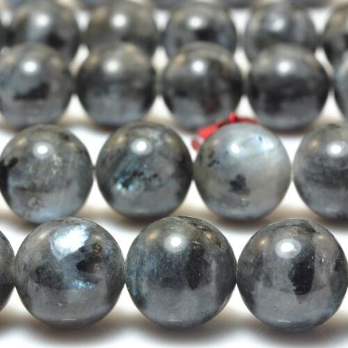 Natural Black Labradorite Larvikite Stone Smooth Round Loose Beads Wholesale Gemstone Semi Precious Bracelets Diy Jewelry Making