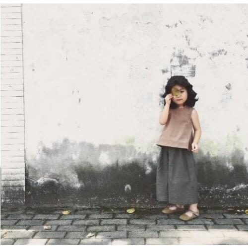 2021 New Summer Girls' Suit Cotton Vest And LooseWide Leg Pants