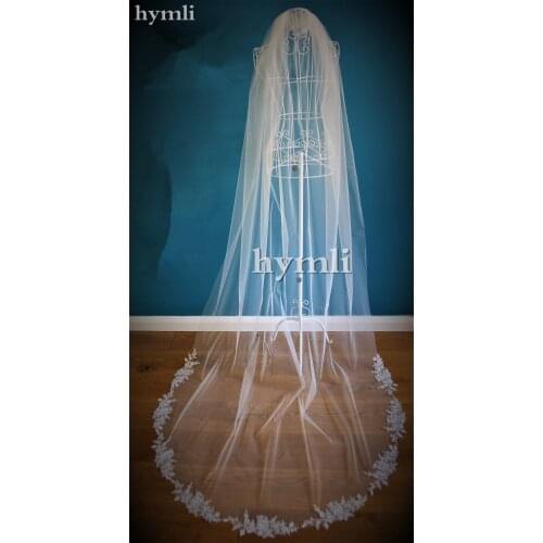 One Layer Lace Applique Wedding Accessories Chapel Veil In White, Off White, Ivory Metal Comb on The Top