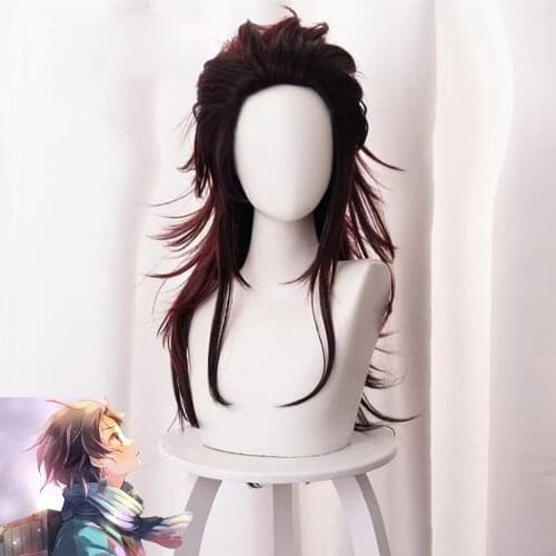 Anime Demon Slayer Kimetsu No Yaiba Kamado Tanjirou Cosplay Wigs Men Women 70cm Long Hair 4 styles Halloween +Free wig hat