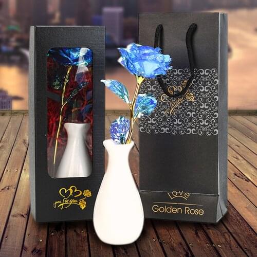 Birthday Gifts Artificial Plant Anniversary Decorations Multicolor Plastic Purle Gold-Plated Rose Flower