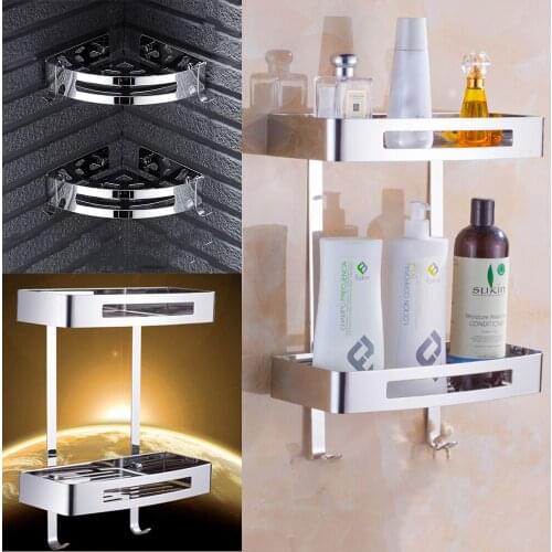 304 Stainless Steel Bathroom Shelves Silver Bathroom Accessories Shower Corner Shelf Shampoo Storage Rack Bathroom Basket Holder
