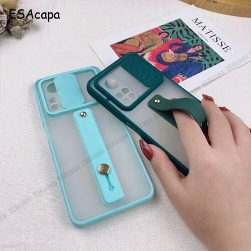 Transparent Wrist Strap Stand Holder Phone Case For Xiaomi Redmi K40 Pro Plus 11X Pro 10i 5G POCO F3 Slide Lens Shockproof Cover