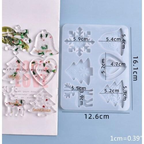 Christmas Pendant Resin Mold Love Heart Bells Elk Xmas Tree Decor Silicone Mold