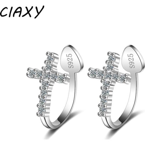 CIAXY 925 Sterling Silver Inlaid Zircon Cross Earrings for Women Engagement Without Pierced Earring Simple Fashion Ear Jewelry