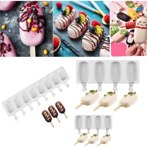 4/8 Cavity Ice Cream Mold Popsicle Silicone Molds Diy Homemade Fruit Juice Dessert Ice Pop Lolly Tray Mould With Popsicle Sticks
