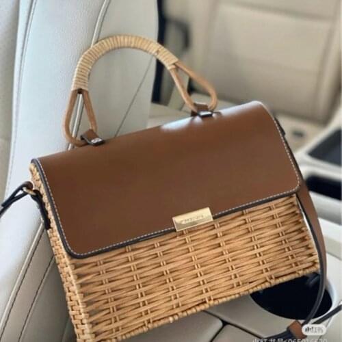 New Women rattan straw bag box woven handbag crossbody bags for women shoulder messenger bag bolso mujer purses and handbags2021
