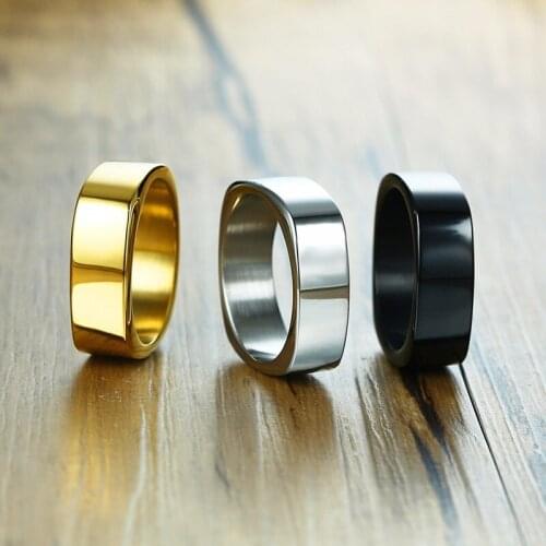 Stylish 7mm Square Shape Men Ring High Quality Stainless Steel Male Punk Jewelry Black Silver Gold Color