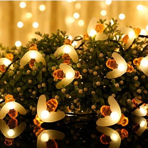 Led Solar String Light Outdoor Waterproof Bee String Fairy Lights Honey String Solar Power 20/50LED Fence Christmas Lights