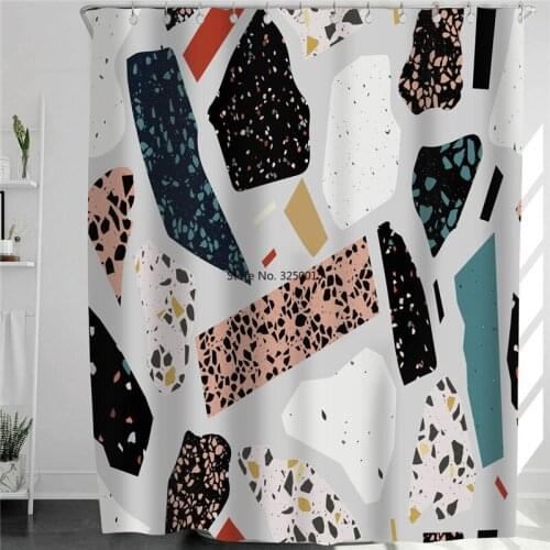 3D Grey Geometric Stone Shower Curtains Fabric Waterproof Bathroom Curtain Renew Home Hotel Decorative Curtains Blackout Screen