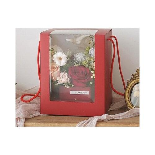 Flower Packing Boxes Clear Window Transparant Square Shape Portable Gift Packing Boxes Flower Gift Paper Boxes Flower Bags