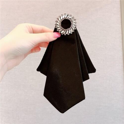 Korean Vintage Big Fabric Bow Brooch for Girl Women Fashion Round Rhinestone Corsage Party Accessories