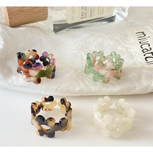 Vintage Fashion Acetic Acid Flower Rings for Women Lady Personality Leopard Acrylic Opening Adjustable Rings Finger Jewelry Gift