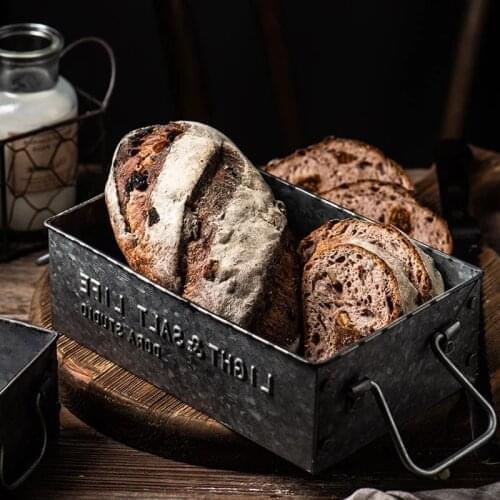 Vintage Old Wrought Handle English Serving Trays Retro Metal Storage Sundries Tray Breakfast Bread Cake Plate Rectangular Box