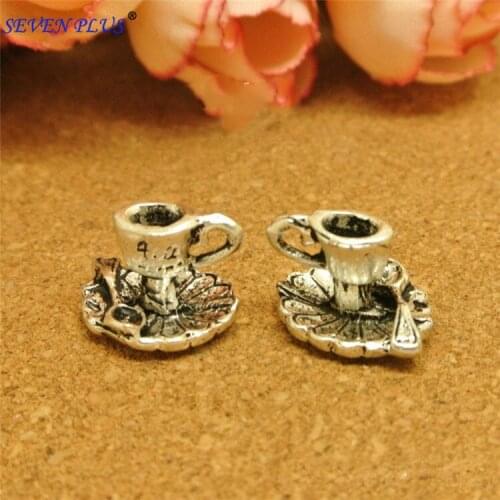 High Quality 20 Pieces/Lot 14mm*12mm Antique Silver Plated Coffee Cup Charms