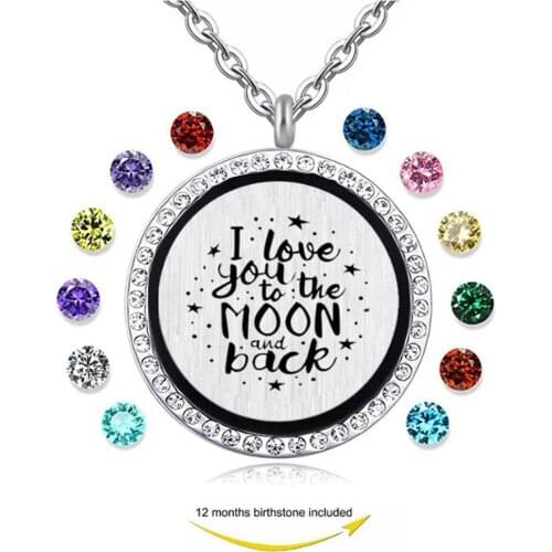 I love you to the moon and back magnetic floating Round locket Pendant necklace Birthstones jewelry