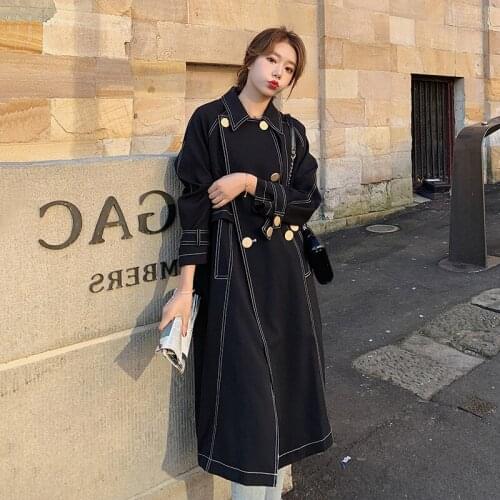 Medium length windbreaker ladys temperament commuting double breasted autumn and winter coat woman