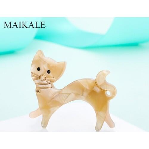 MAIKALE Cute Acrylic Cat Brooches for Women Resin Animal Brooch Pins Halloween Accessories Fashion Jewelry Friend Gift Wholesale