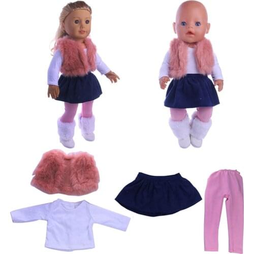 4Pcs Vest+T-shirts+Skirts+Leggings For 18 Inch America&43Cm Baby New Born Generation Doll Shoes Clothes Accessories Girls Toys