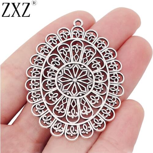 ZXZ 5pcs Large Filigree Oval Charms Pendants for Jewelry Making Findings 58x44mm