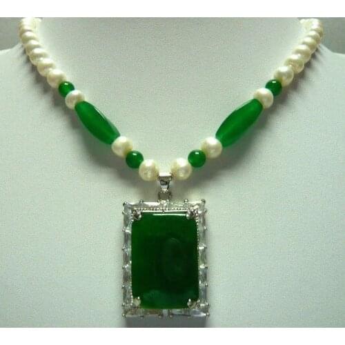 2 colors! charming white pearl & green/red jades necklace 17" + pendant