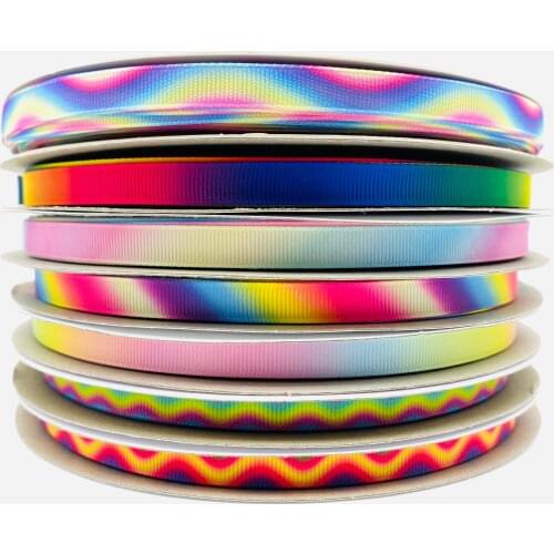 3yards/Lot 10mm Gradient Rainbow Grosgrain Ribbon For Home Wedding Christmas Decoration DIY Gift Wrapping Sewing Fabric