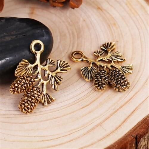 5 PCs Zinc Based Alloy 3D Charms Pendants Antique Gold Color Acorn Leaf Pendants For Jewelry Making DIY For Bracelet Necklace