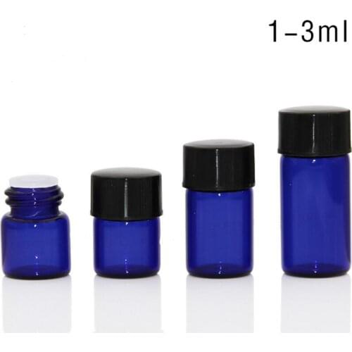 500pcs/lot Mini 1ml/2ml/3ml blue Glass Essential Oil Bottle Orifice Reducer & cap blue Glass Vials