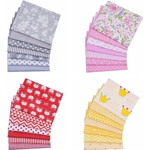 7pcs/Lot,50x40cm Grey Pink Floral Series Printed Cotton Fabric For Patchwork ,Sewing Quilting Fabrics Bundle,DIY Cloth