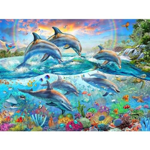 Large size Dolphin Diamond painting 5d Rhinestone Embroidery Cross Stitch diy diamond Mosaic Animal scenery home decoration