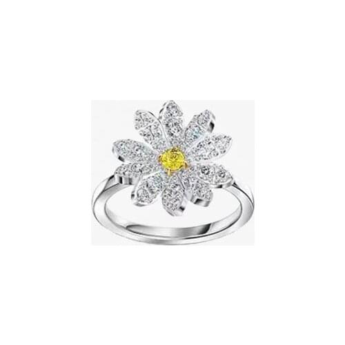 Brand 1:1 small fresh diamond-studded daisy flower bee ring set female cute beautiful elegant lady silver jewelry