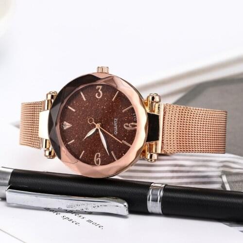 Diamond Starry Sky Watch Gypsophila Rhombus Mirror Temperament Casual Trend Personality Design Mesh Strap Womens Watch