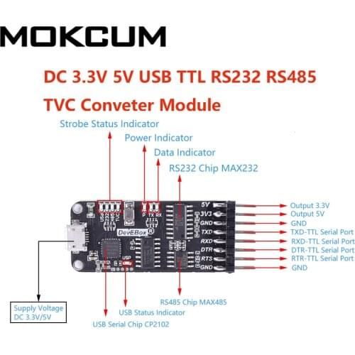 DC 3.3V 5V CP2102 Multi-function Serial Port Adapter Module USB TTL RS232 RS485 TVC Conveter Module
