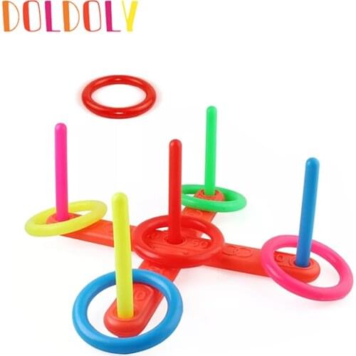 DOLDOLY Parent-child Throwing Ferrule Toy Rainbow Jenga Rings Toy Large Cross Five-ring Ferrule Toy For Children Educational Toy
