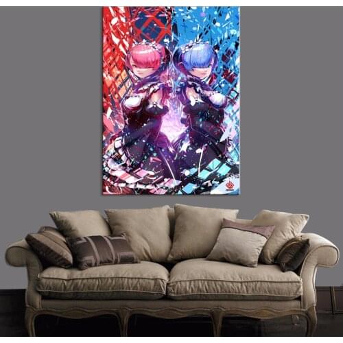 Home Decor Canvas Picture 1 Piece Anime Rem sisters Re:Life in a Different World from Zero Painting Poster Wall For Home Canvas