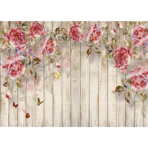 Planks Backdrop Ivory Wooden Board and Rose Flower Photography Background Holiday Celebration Photo Booth Studio Decor