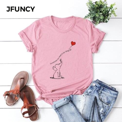 JFUNCY Plus Size Womens T Shirt Lovely Elephant T-Shirts Summer Cotton O Neck Short Sleeve Woman Tee Female Shirts Harajuku Tops