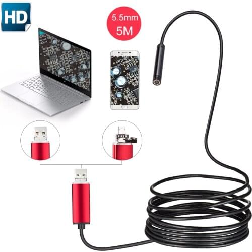 5.5MM*5M USB Endoscope Camera 6LED Waterproof USB Wire Snake Tube Inspection Borescope For OTG Compatible Android Phones