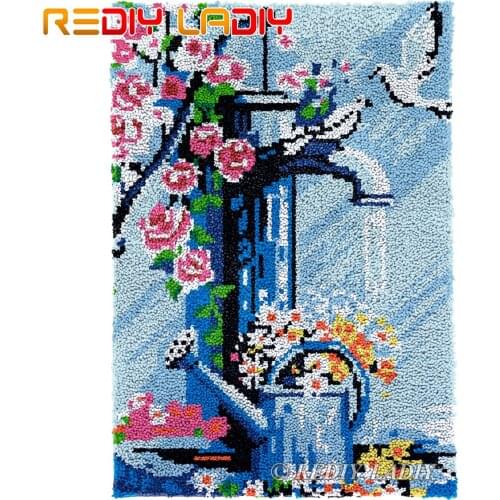Latch Hook Rug Garden Flowers Plush Wall Tapestry Kits DIY Carpet Rug Chunky Yarn Arts & Crafts Crocheted Floor Mat 58*85cm