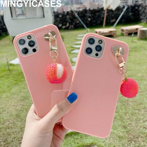 Cute 3D Litchu Pendant Coque for Iphone 11 12 Pro Max Case Soft TPU Cases for iphone 7 8 Plus Xr Xs Max X Back Cover Shell