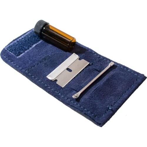 HONEYPUFF Snuff Snorter Set Mini Glass Sniffer Snuff Bottle + PU Leather + Stainless Steel Edge Blade + Metal Spoon