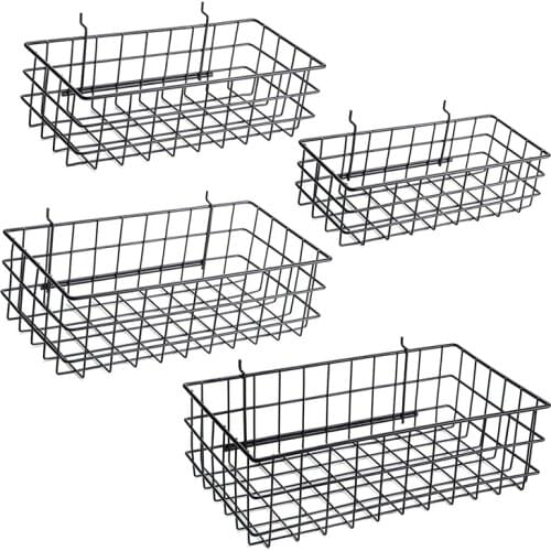 Pegboard Baskets Set of 4,Hooks to Any Peg Board Wire Shelf Bins Organize Tools,Workbench,Accessories,Garage Storage