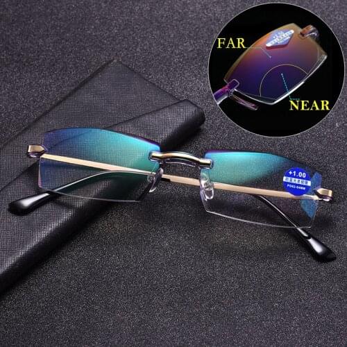 Bifocal Reading Glasses Blue Light Blocking Men Women Presbyopic Computer Glasses TR90 Rimless Eyeglasses Magnifying Eyewear