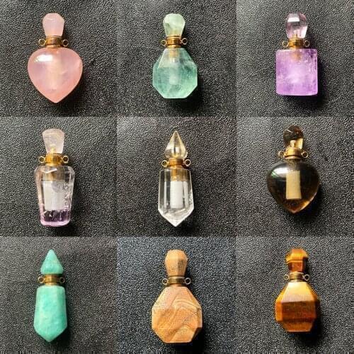 Natural Stone Perfume Bottle Crystal Pendant Pink Quartz Amethyst White Crystal for Ladies Necklace Pendants for Women Wholesale