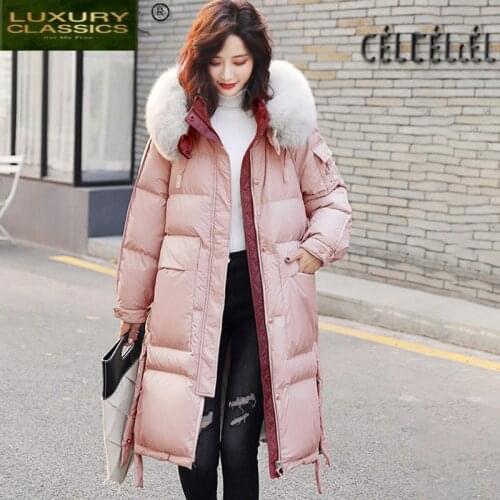 High Quality Womens Winter Down Jacket 90% White Duck Down Coat Female Hooded Parkas Woman Fox Fur Collar Abrigo Mujer