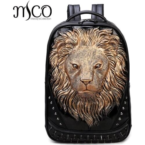 3D Emboss Lion Head Rivet Gothic Backpack For Men & Women High Quality Travel Backpacks Laptop School Double shoulder Bag